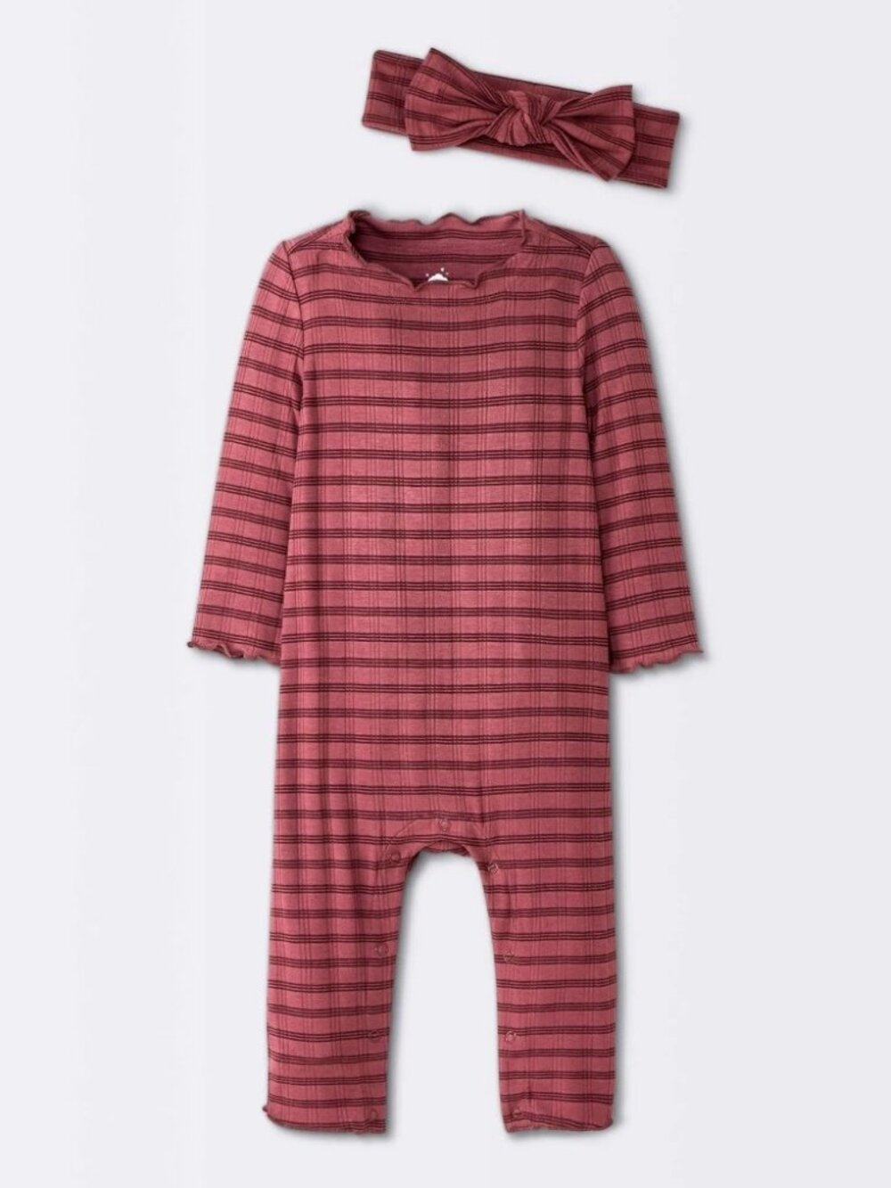 Baby Girls' Jacquard Checkered Romper & Headband - Cloud Island™ Burgundy 3-6M